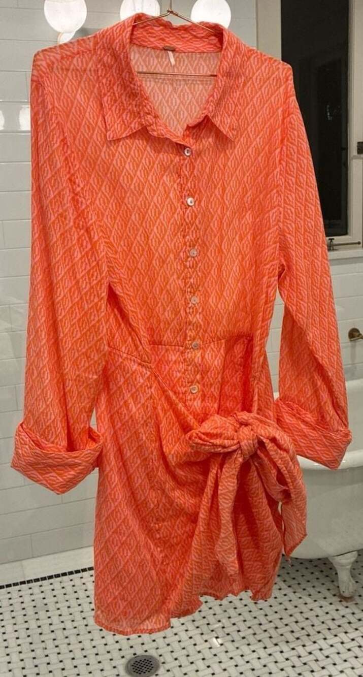 Free People Rillo Orange Beach Summer Shirtdress Size XL